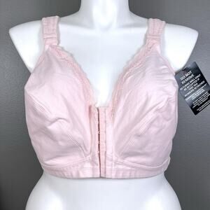 Comfort Choice Women's Plus Size 50C Cotton Front-Close Wireless Bra Light Pink